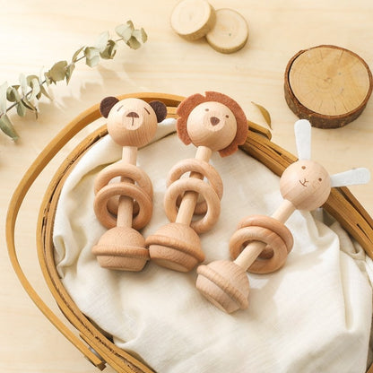 Wooden Animal Rattle Toys for Newborn Wooden Teether Baby 0 12 Months Baby Accessory Cartoon Novel Baby Care Tools Teether Toys