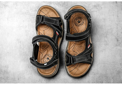 Fashion Men's Sandals Summer Soft Beach Flip Flop Comfortable Genuine Leather Sandals Outdoor Men Roman Sandals Size 46