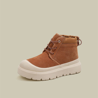 Fujin 4cm New Synthetic Suede Genuine Leather Spring Autumn Ankle Booties Chunky Sneakers High Brand Big Size Plush Women Shoes