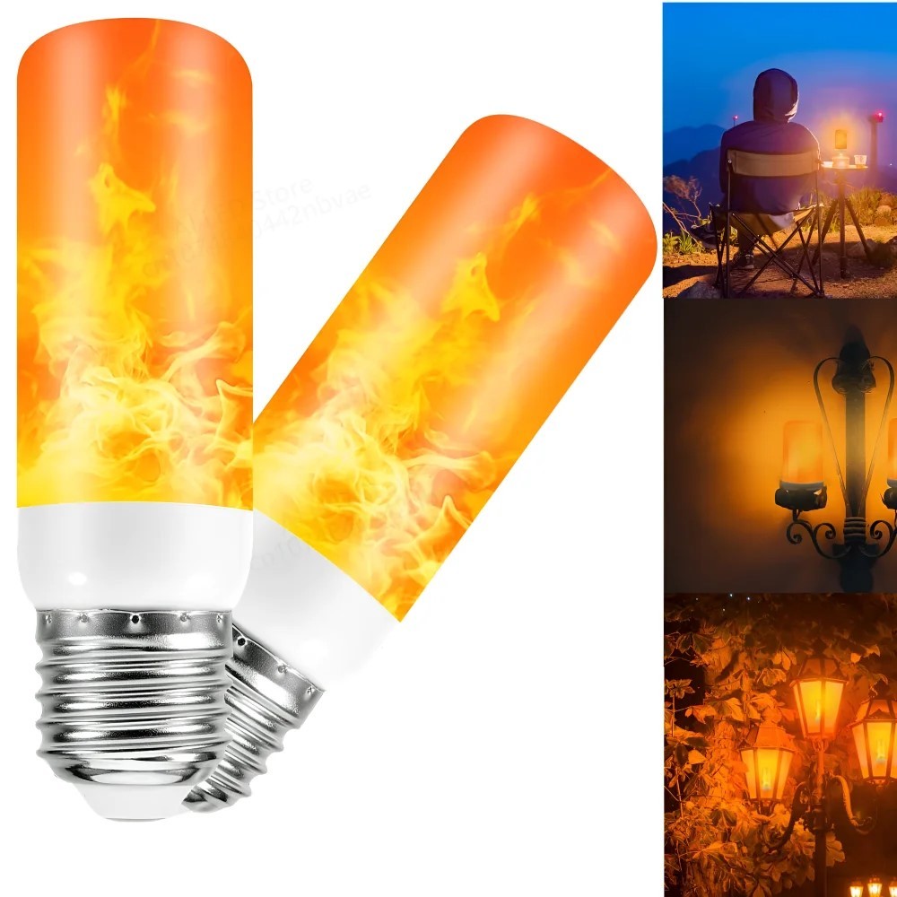 E27 E14 B22 LED Flame Bulb 9W Four Modes Flame Bulb Flashing LED Dynamic Flame Effect Light AC8V-265V 78SMD 2835 Light Bulb