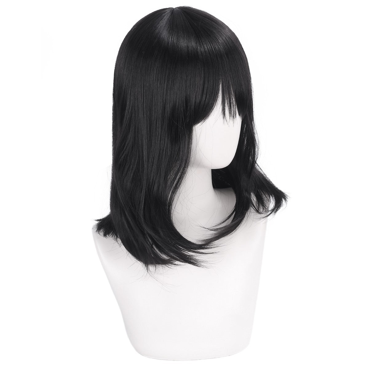 O artista de perucas para cosplay, como Qiao Ling, agente da Cao Tai Time, tem um penteado de flor de pera preta e uma peruca de fibra sintética.