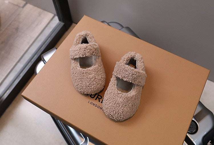 Children Fur Shoes 2024 Winter Kids Warm Plush Shoes For Girl Flat Loafers Moccasins Girls Casual Shoes Khaki, Beige