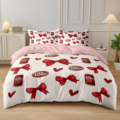 3pcs Pink Bow Printed Coreless Blanket Set, Multi Size Bedroom and Dormitory Bedding Decoration, Soft and Machine Washable