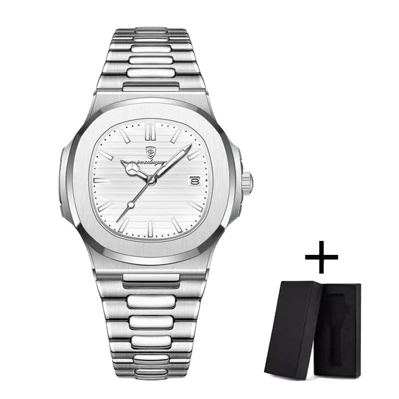 Relógio Masculino de Luxo POEDAGAR 50 ATM À Prova D'água Relógio Masculino Luminoso Data Aço Inoxidável Quadrado Quartzo Relógios Masculinos reloj hombre