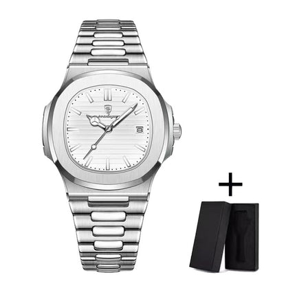 Relógio Masculino de Luxo POEDAGAR 50 ATM À Prova D'água Relógio Masculino Luminoso Data Aço Inoxidável Quadrado Quartzo Relógios Masculinos reloj hombre
