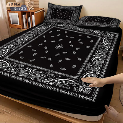 3pcs Retro Black Wave Pattern Print Coreless Bed Sheet Set Multiple Sizes Soft Bedcover Bedroom Bedding Decoration