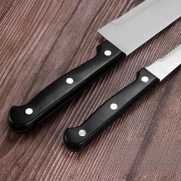 Conjunto de Facas de Cozinha 15 Peças com Bloco de Madeira, Conjunto de Facas de Bife de Aço Inoxidável e Tesoura, Conjunto de Facas Profissional
