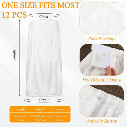 Lightweight Women's Waffle Spa Wraps with Pockets, Adjustable Closure for Bath and Shower Towel Wraps in White