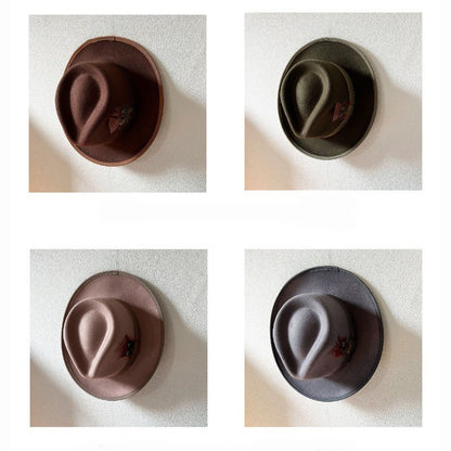 Handmade Feathers Felt Fedora Hat Vintage Men Panama Trilby Hats Curved Brim Gentleman Party Dress Cap