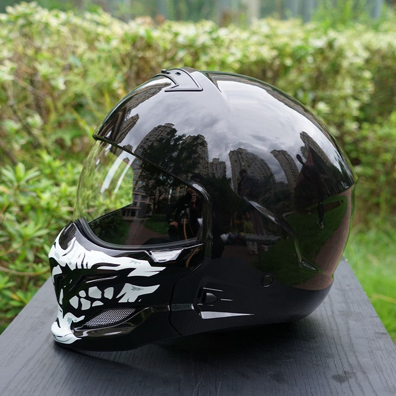 3color lenses Black glossy skull dark style motorcycle helmet men's  winter helmet full face