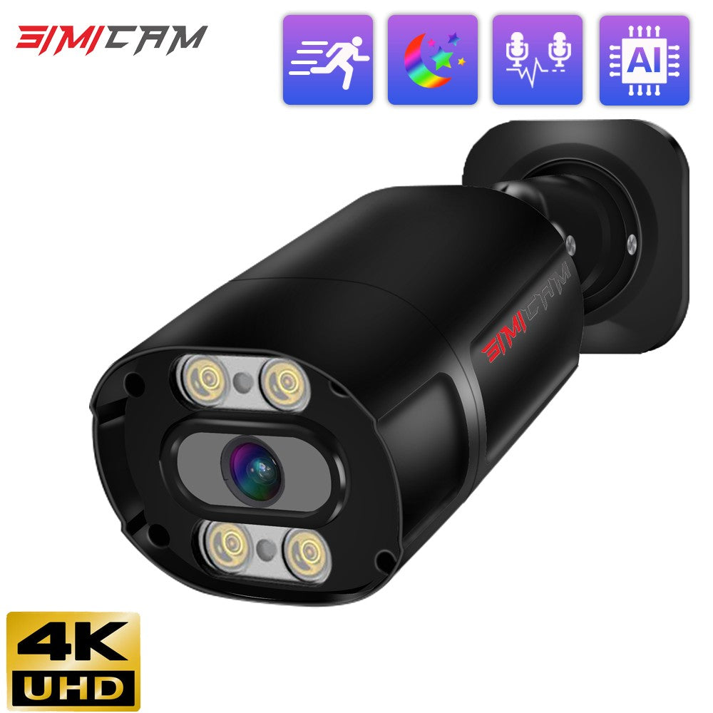 Câmera IP de segurança dome/turret externa UltraHD 4K 8MP PoE Onvif 3840x2160, detecção humana, visão noturna colorida com luz dupla 30 metros