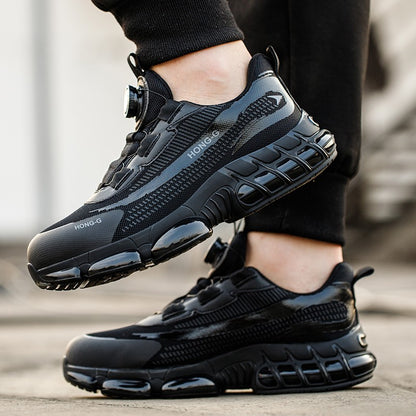 Men's Work Shoes  Rotary Buckle Work Sneakers Protective Shoes Safety Industrial Puncture-Proof Anti-Smash Steel Toe Shoes
