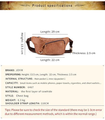 Genuine Leather Waist Bag Men Women's Belt Bag Casual Waist Packs  for Phone Pouch Travel Chest Bag Crossboby Shoulder Bag