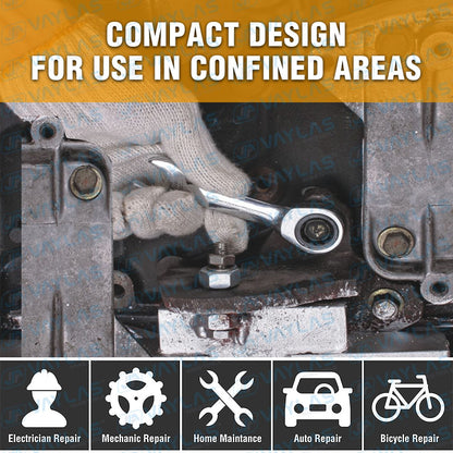 1 chave catraca mini 6-19mm, ferramenta de chave fixa ultracurta, chave catraca com cabeça flexível, chave combinada curta 72T Aço CR-V