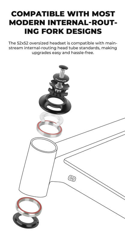 VIARON Bicicleta 52-52mm Roteamento Interno de Cabos Grupo de Bacia Roteamento Interno de Cabos Quadro Cônico Reto 28.6mm 39.8mm Grupo de Bacia Caixa de Direção Oculta