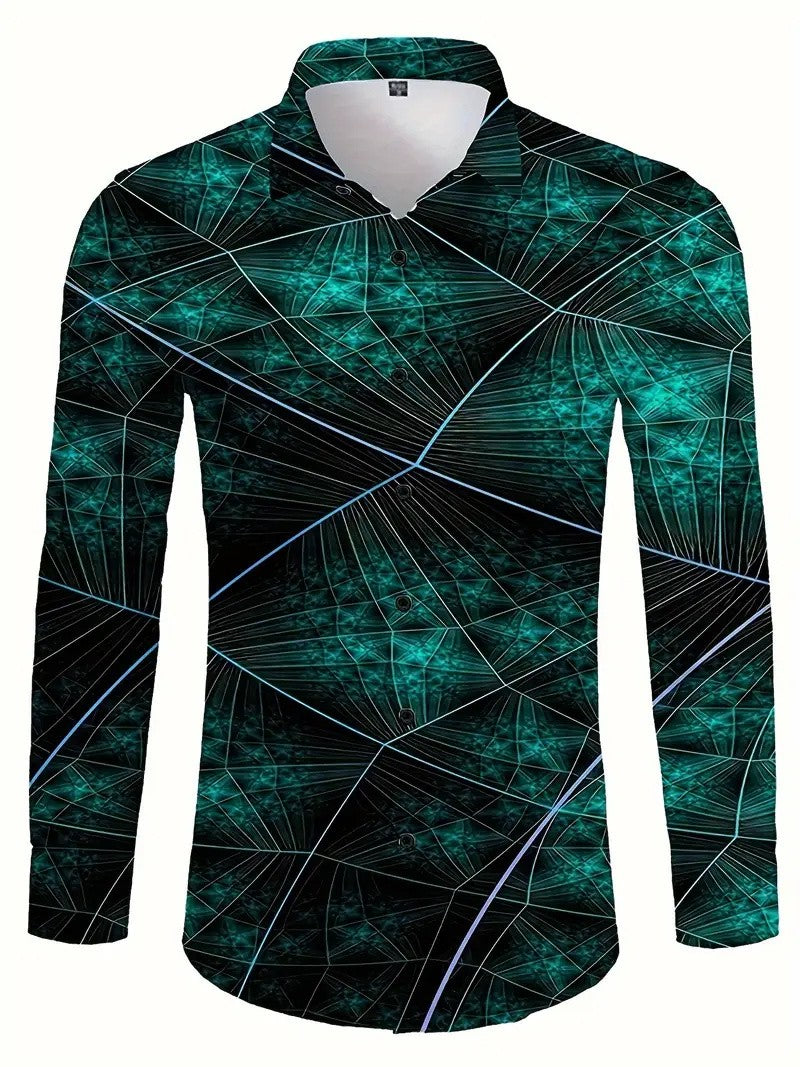 New Men's Casual Shirt Long Sleeves Ethnic Style Button Collar Shirt Vintage Shirt Fashion Men's Clothing Casual Top