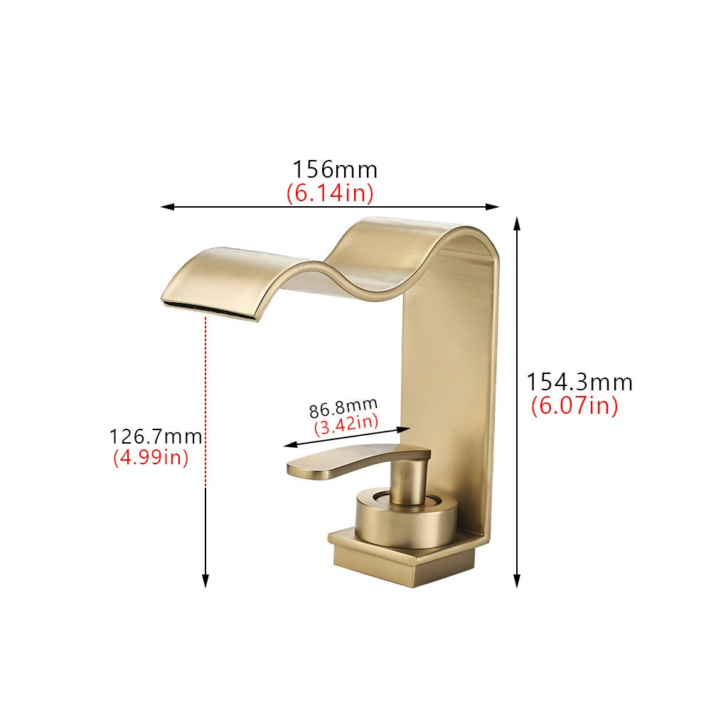 Luxury Brushed Gold Bathroom Sink Faucet Deck Mounted Hot Cold Brass Mixer Waterfall Basin Faucets Lavatory Washbasin Water Tap