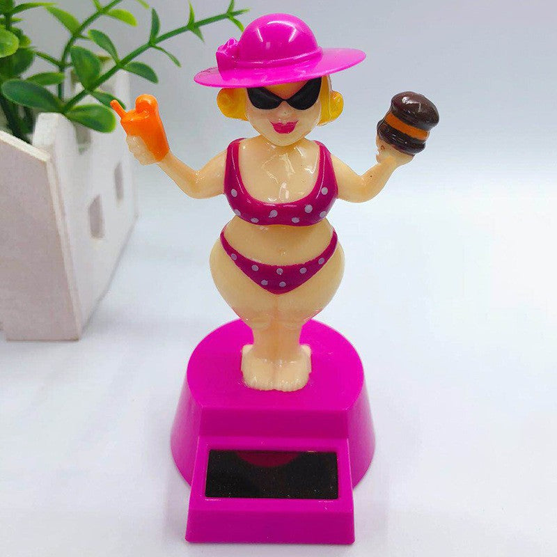 1 pc Car Decoration Solar Decoration Bobblehead Doll Cartoon RichWoman Modeling Decoration Gift Creative Interior Car Supplies
