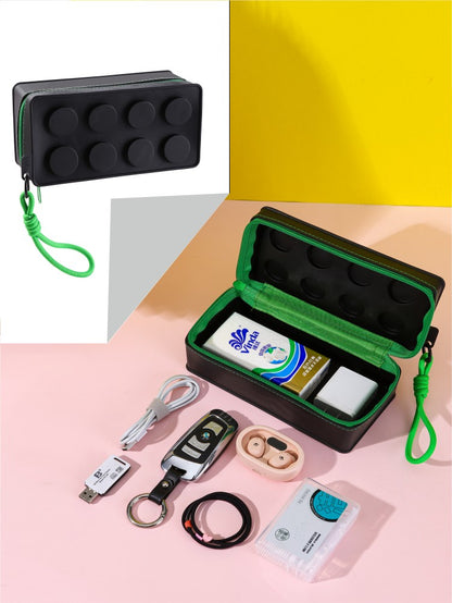 Creative Building Block Shaped Handbag Pen Storage Bag with Rope Portable Stationery Organizer Pencil Case Sundries Organizer