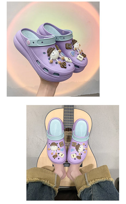 Fashion Diy Clogs Sandals Women 2024 Summer Chunky Platform Slippers Woman Thick Bottom Closed Toe Beach Slippers Mujer