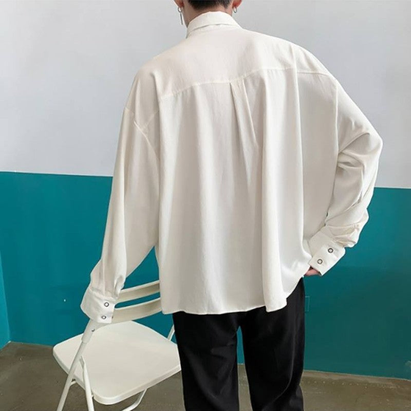 Gmiixder Cargo Long-sleeve Shirt with Tie Men's Oversize Kpop Shirt Korean Streetwear Versatile Motorcycle Pocket Streamers Coat