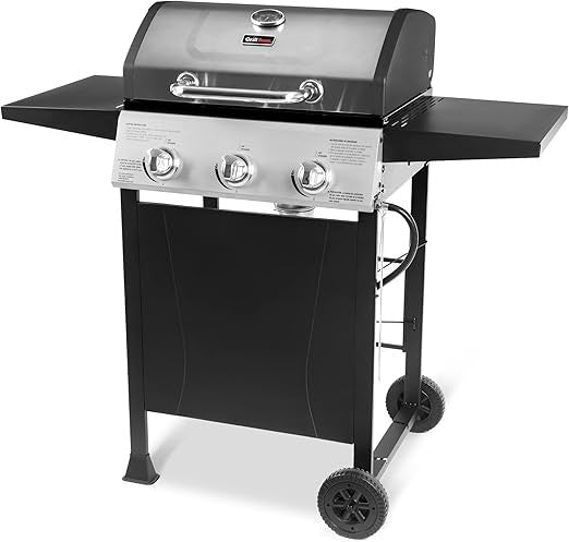 Churrasqueira a Gás Propano Grill Boss com 3 Queimadores, Churrasqueira Portátil com Tampa, Rodas e Prateleiras Laterais, Preto - Acessórios e Equipamentos para