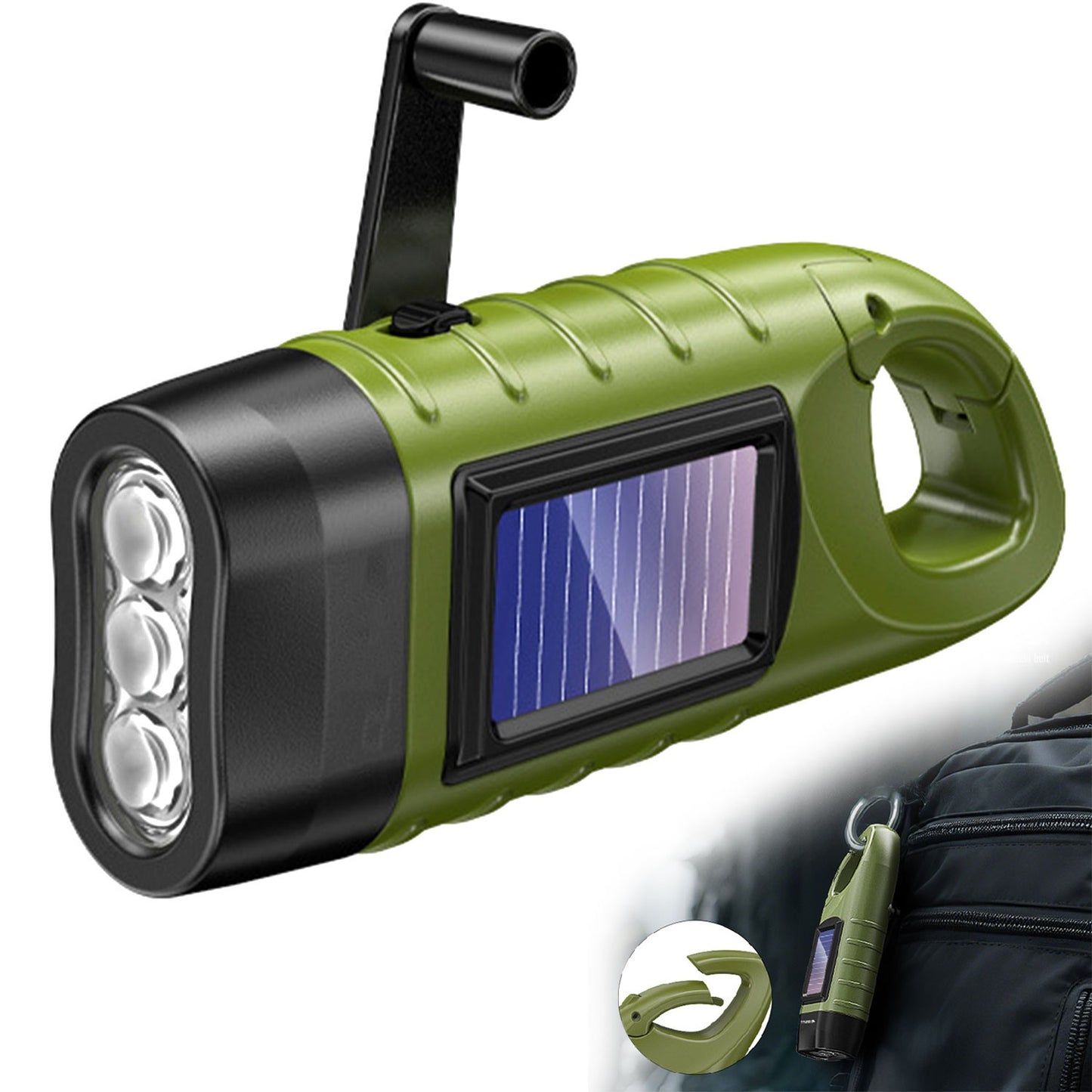 New upgrade 3LED Portable Outdoor Hand Crank Solar Powered Flashlight For Fishing Hiking With Folding Buckle Emergency Lamp