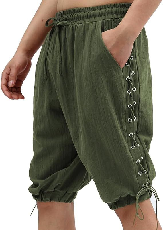 Men's Pirate Shorts Renaissance Medieval Vintage Lace-Up Viking Navigator Halloween Costume Pants