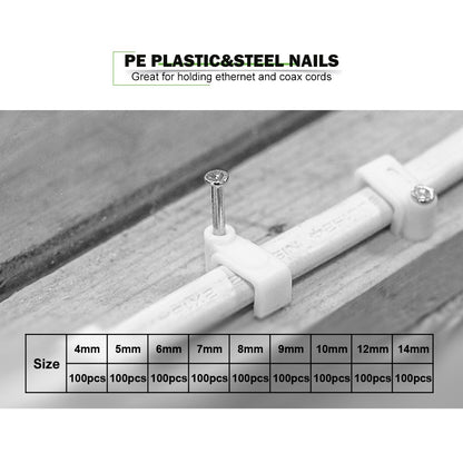 100 Peças Clipes de Cabo Chatos para Unhas 4mm/6mm/7mm/8mm/9mm/10mm/12mm/14mm Grampos de Fio Organizador de Cabos Elétricos