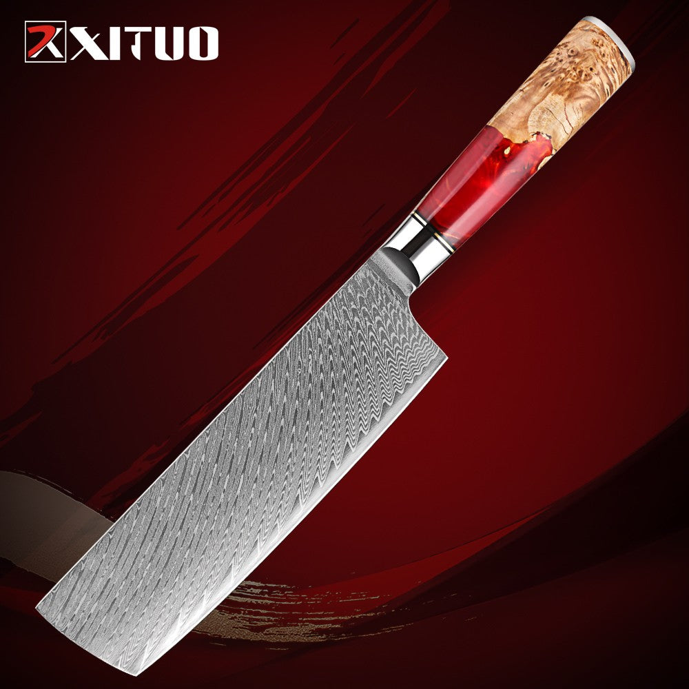 XITUO Conjunto de Facas de Cozinha de Aço Damasco de 1 a 9 Peças Inclui Faca do Chefe, Faca de Pão, Cutelo, Faca Santoku, Faca Nakiri para Desossar