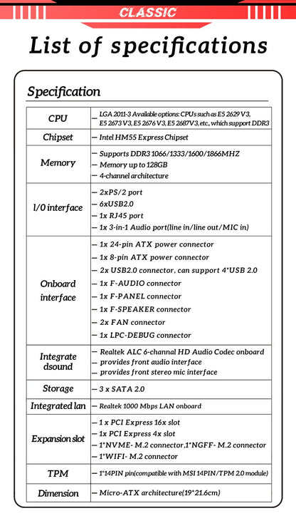Conjunto de Placa-mãe SOYO X99 D3 Gaming com CPU Intel LGA2011-3 E5 2676 V3 Memória RAM ECC DDR3 8GB*1 Componentes de computador M.2 NVME
