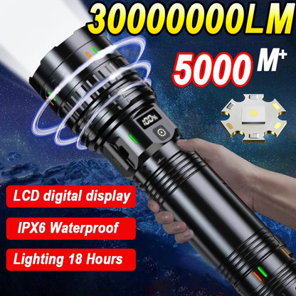 300000LM High Power LED Flashlight Most Bright Tactical Torch Rechargeable Portable Light Long Shot 5000M Camping Hunting Lamp