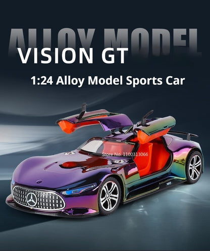 1:24 Visão GT 300SL Carro Esportivo Modelo Liga Fundida Brinquedos Som Luz Puxar para Trás Portas Abertas Veículos Miniatura Presentes para Crianças