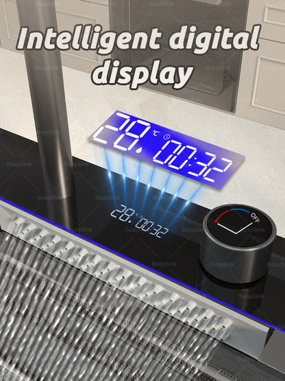 Stainless Steel Waterfall Kitchen Sink Digital Display Faucet Set Embossed Extra Large Single Slot Multiple Types of sinks