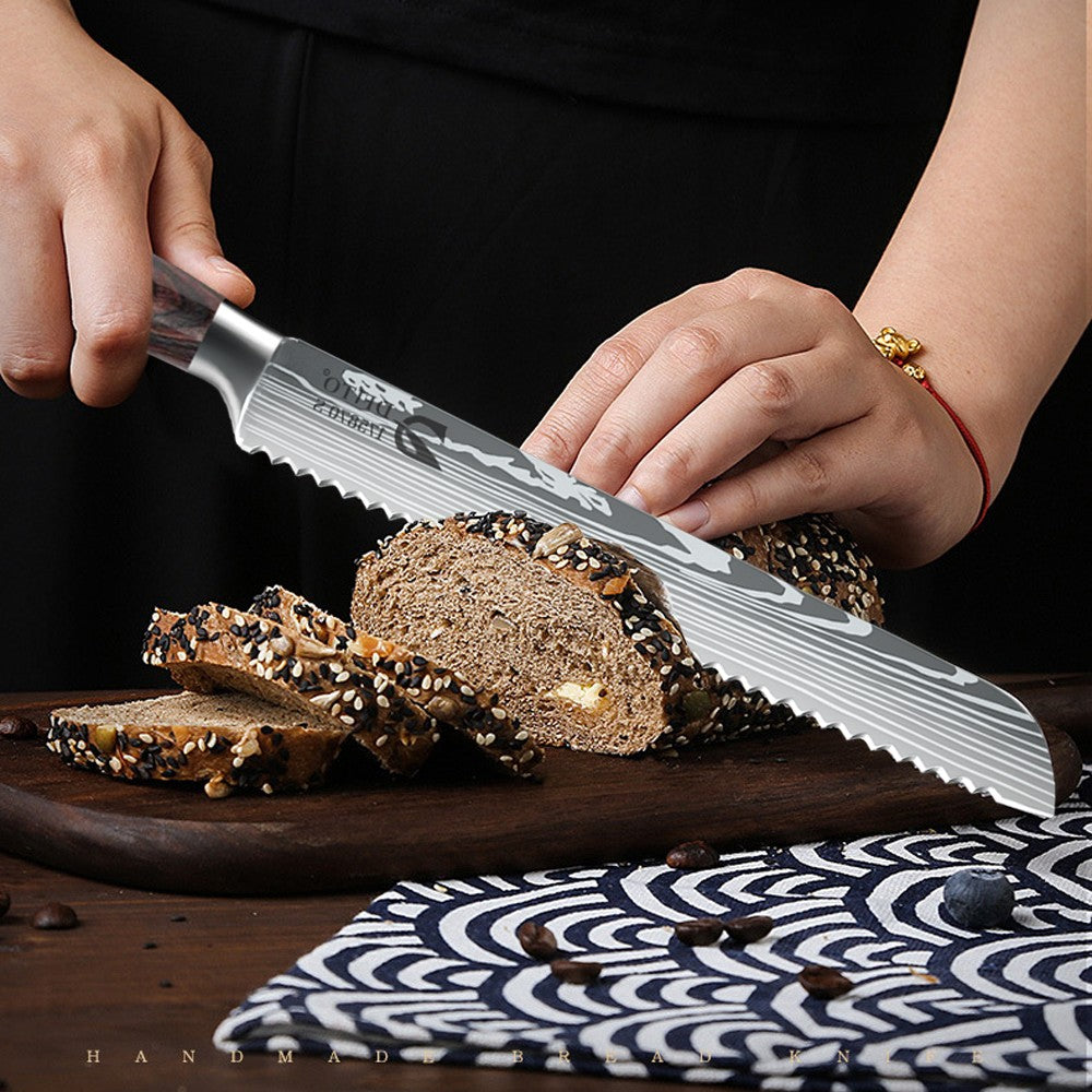MDHAND 1-10PCS Chef knife Japanese Kitchen Knives Set Professional Laser Damascus Pattern Stainless Steel Cleaver Slicer Knife