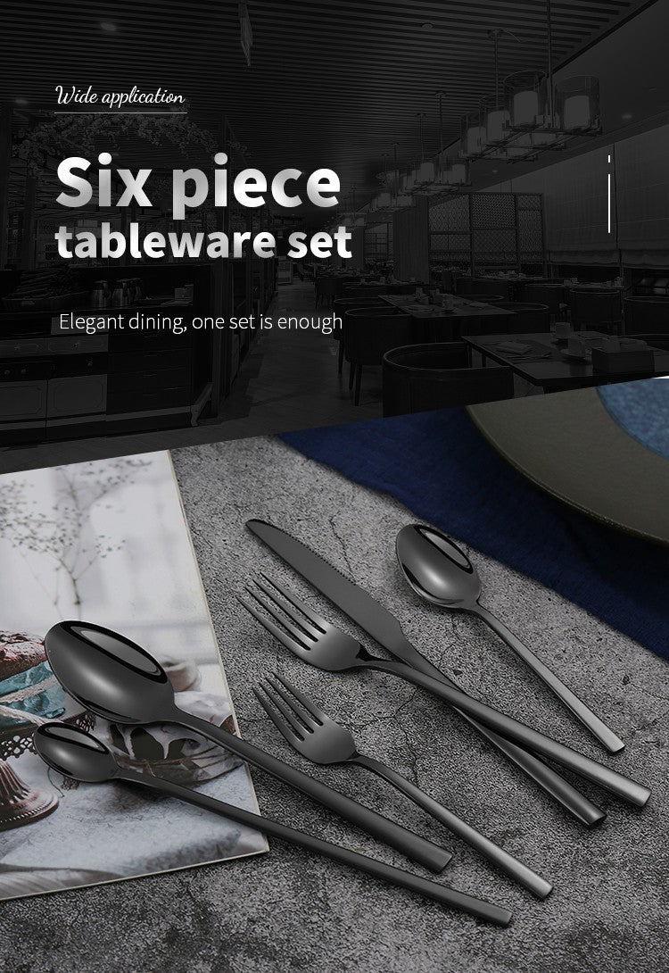 Conjunto de Talheres Ocidentais Pretos para Jantar 6 Peças Conjunto de Talheres de Aço Inoxidável Faca Garfo Colher de Chá de Gelo Conjunto Clássico de Talheres para Festa