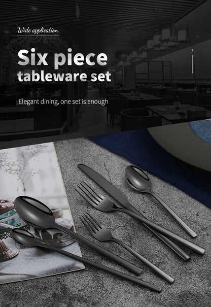 Conjunto de Talheres Ocidentais Pretos para Jantar 6 Peças Conjunto de Talheres de Aço Inoxidável Faca Garfo Colher de Chá de Gelo Conjunto Clássico de Talheres para Festa