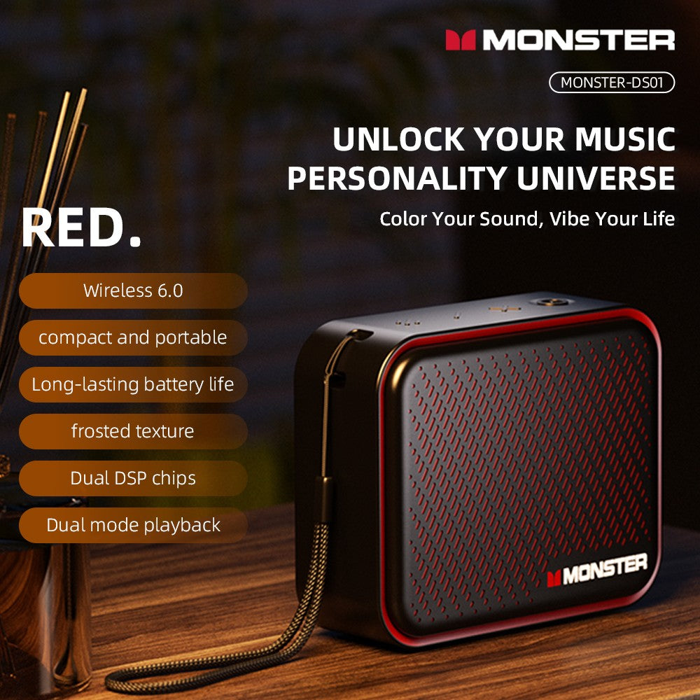 Caixa de Som Portátil Sem Fio Monster DS01 Outdoor BT V6.0 IP67 à Prova d'Água 1500mAh Mini Subwoofer de Alta Fidelidade Acústica Personalizada