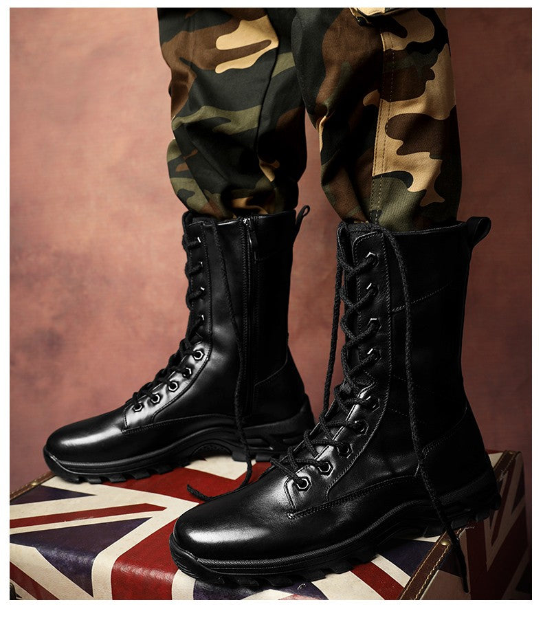 Botas de Couro Genuíno Masculinas de Cano Curto Botas Masculinas de Inverno de Couro com Pelo Quente para Exército Caça Sapatos Masculinos Botas Casuais Pretas