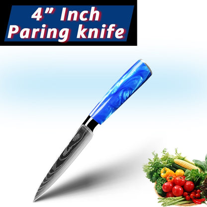 Faca de Cozinha Japonesa Chef 1-10 Peças Conjunto 7CR17 Aço Inoxidável 440C Desenho Damasco Cutelo de Carne Fatiador Santoku Ferramentas de Cozinha