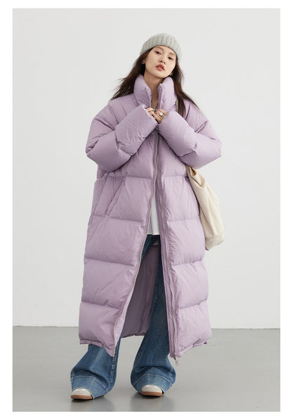 CHIC VEN Women Down Coats Loose Thick Stand-up Collar New Long Thick Down Jacket 80 White Duck Down Female Outerwear Winter 2024