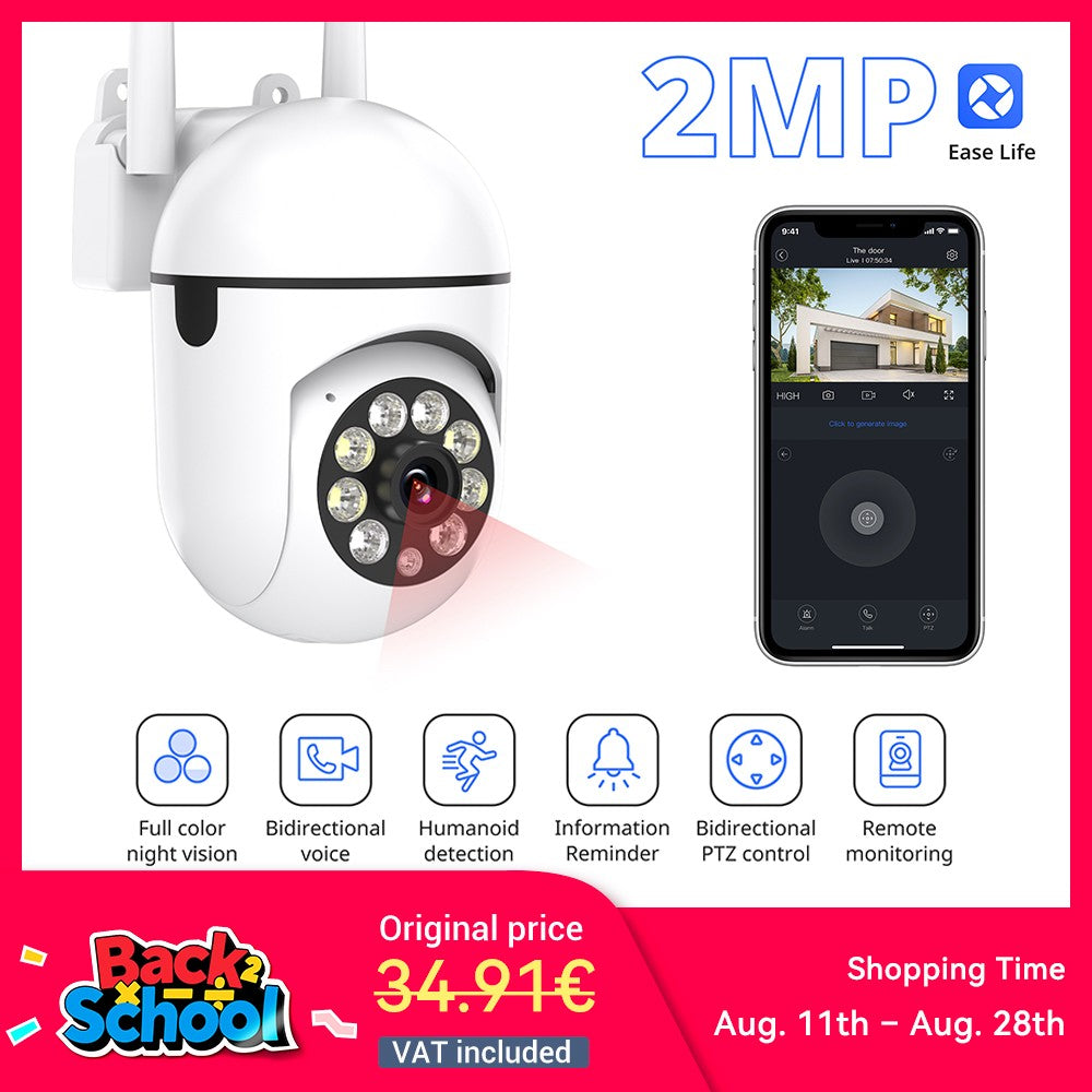 Ease Life APP Wireless 1080P HD Indoor/Outdoor WiFi Security Camera, Color Night Vision, 2-Way Audio, 360° Pan/Tilt/Zoom
