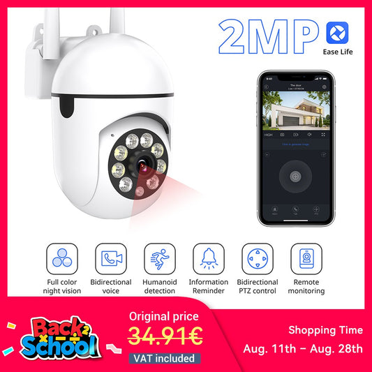 Ease Life APP Wireless 1080P HD Indoor/Outdoor WiFi Security Camera, Color Night Vision, 2-Way Audio, 360° Pan/Tilt/Zoom