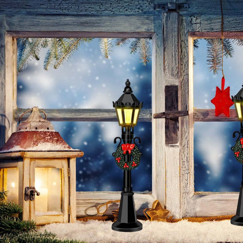 4 Pcs Christmas Mini Street Light Models Dollhouse Streetlight Miniature Village Pathway Lantern Post for DIY Micro Landscape