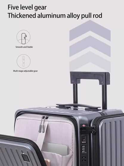 Mala de Viagem Multifuncional de Abertura Dupla de 20 Polegadas em PC com Porta USB, Suporte para Celular e Rodas com Freio, Bagagem de Viagem para Homens e Mulheres