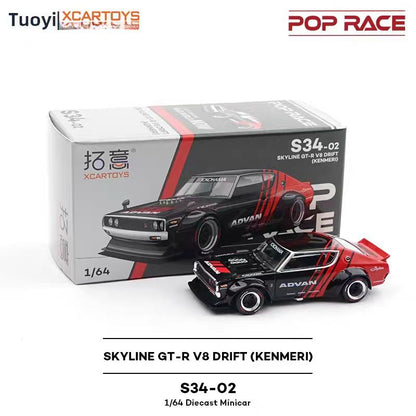 POP RACE 1/64 Porsche RWB Skyline GTR PANDEM DATSUN Mazda RX7 Toyota Coleção de Carros Miniatura de Liga Fundida em Vitrine