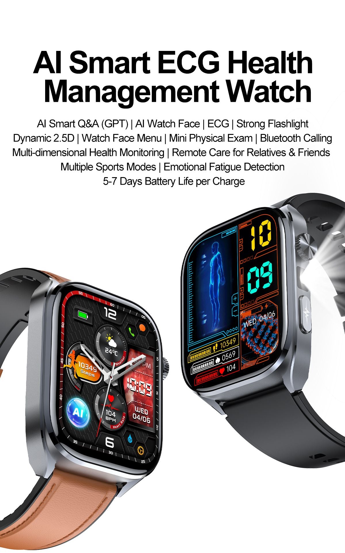 Smartwatches 2025: Novo ECG+PPG, relógio feminino e masculino, ácido úrico, pressão arterial, oxigênio no sangue, análise corporal, gordura corporal, chamadas BT, lanterna de LED.