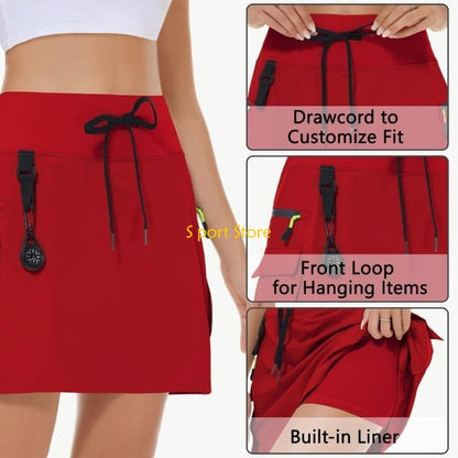 U2JB Fashion Workout Skirt Moisture Skort Elastic Waist Functional Pocket Design