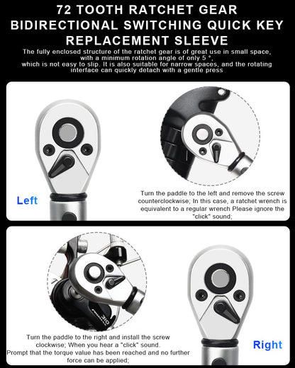 RIDERACE Chave de Torque para Bicicleta Conjunto 15 Peças 1/4" 2-24Nm Chave Allen Dupla Direção para Bicicleta Kit de Reparo Profissional para Motocicleta com Soquetes