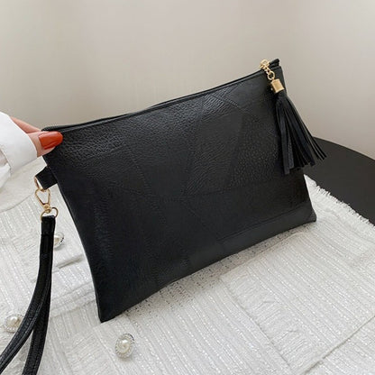 Casual Tassel Handheld Bag Korean Style Solid Color Zipper Coin Purse PU Leather Handbag Small Item Bag Men